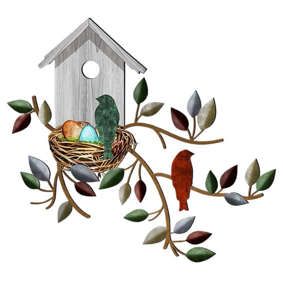 Bird Wall Decor Metal Tree and Bird House Wall Art Hanging