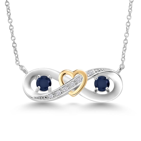 Gem Stone King 925 Silver and 10K Yellow Gold Blue Sapphire and White Lab Grown Diamond Heart Interlocking Infinity Symbol Pendant Necklace for Women (0.76 Cttw, with 18 inch Chain)