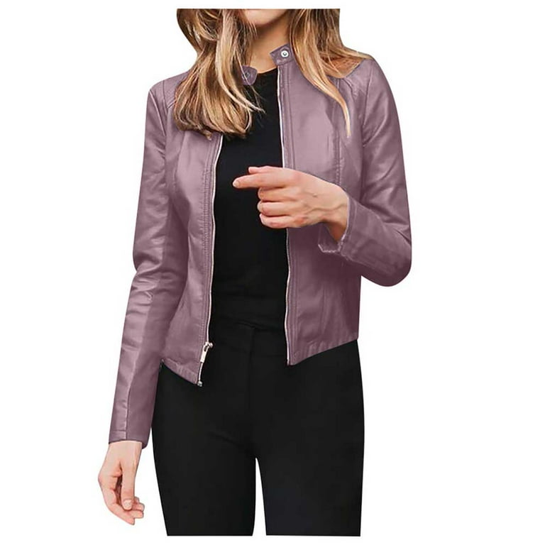 Plus size top purple leather jacket