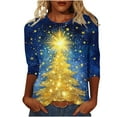 thumbnail image 2 of Xdegoge Sparkle Christmas Tops for Women 3/4 Sleeve Xmas Tree Print Crew Neck T Shirt Dressy Casual Holiday Blouses Tunic Funny Family Party Tee Shirts, 2 of 5