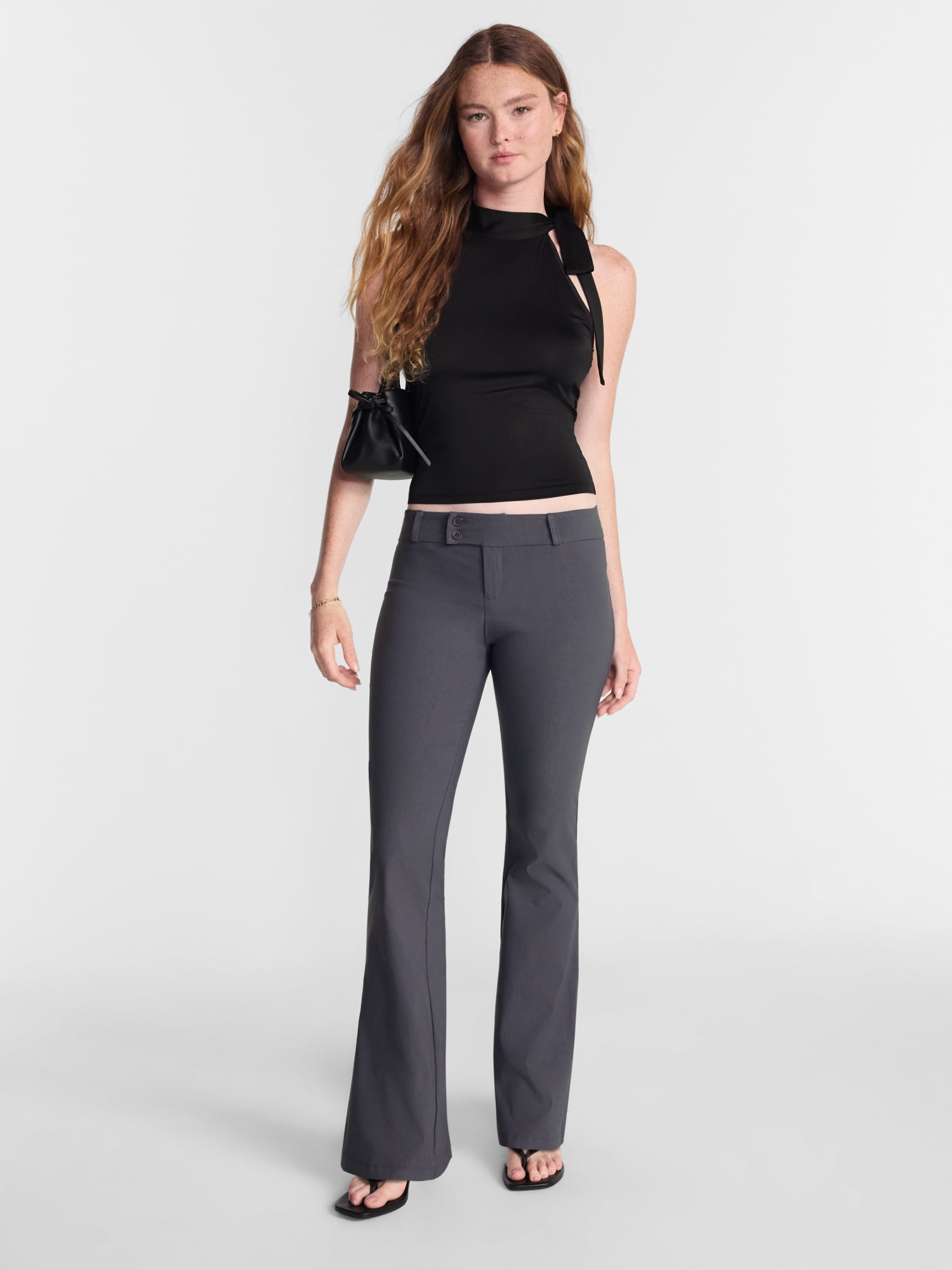 No Boundaries Button Front Trousers, 33'' Inseam, Women’s XXS-XXL