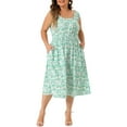 thumbnail image 4 of Agnes Orinda Women's Plus Size Square Neck Sleeveless Floral Flowy Stretchy Waist Midi Dresses 1X Green, 4 of 6