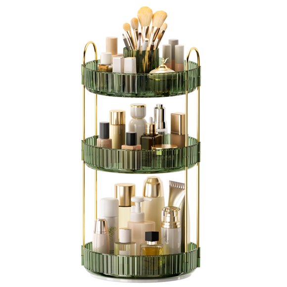 Organizador de maquillaje giratorio 360, organizador de perfumes para el cuidado de la piel de 3 niveles mejorado para mujeres, organizador de baño, encimera, organizador de cosméticos transparente co