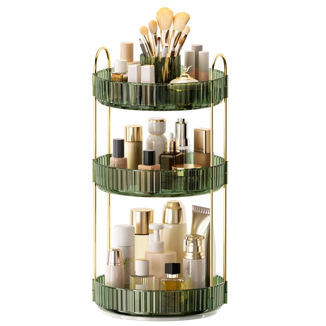 Organizador de maquillaje giratorio 360, organizador de perfumes para el cuidado de la piel de 3 niveles mejorado para mujeres, organizador de baño, encimera, organizador de cosméticos transparente co