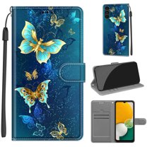 Flip Wallet Case for Samsung Galaxy A54 5G, with Kickstand Credit Card Holder Slot Cute Pattern Magnetic Clasp Premium PU Leather Protective Case with Wrist Strap - Two Green Butterflies