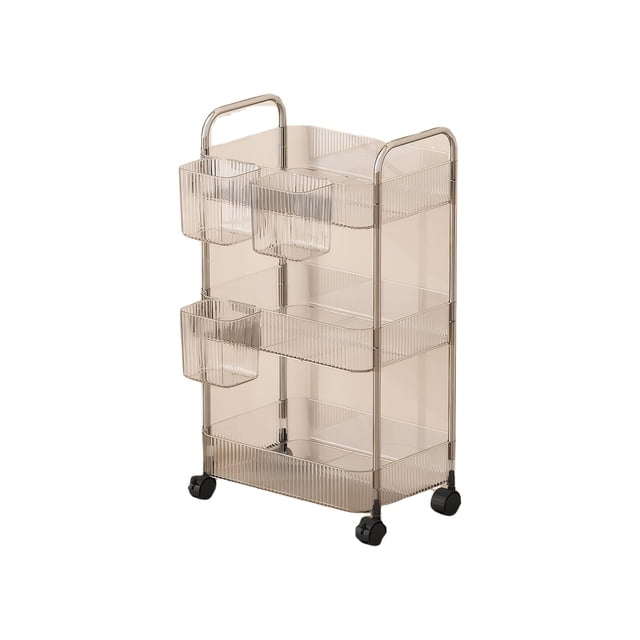 Matsuzay Plástico altamente transparente del estante del almacenamiento del dormitorio del ABS con la construcción de acero inoxidable Almacenamiento y organización del hogar gris, con caja Tres capas