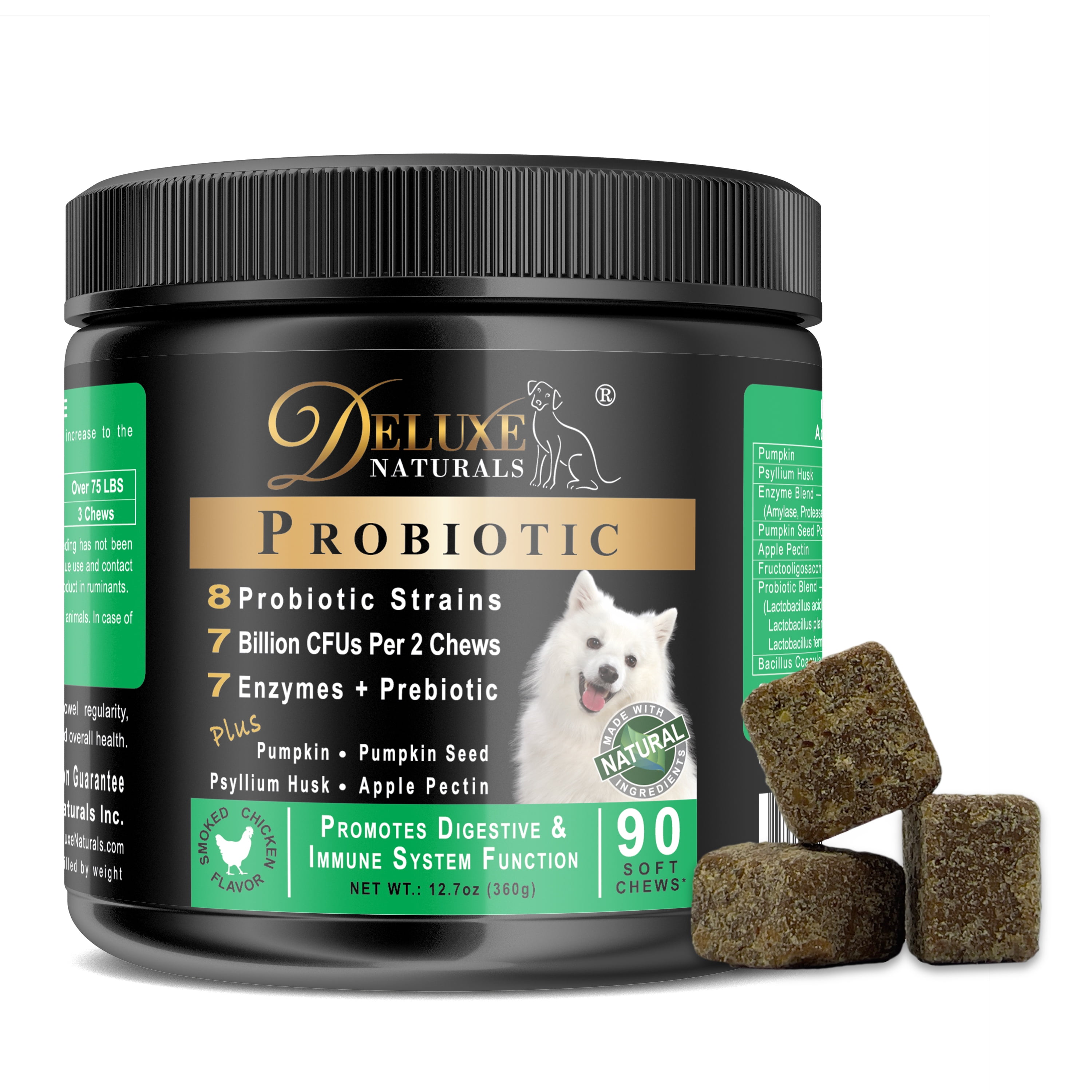 Deluxe Naturals Probiotics for Dogs, Soft Chews with Enzymes, Promotes