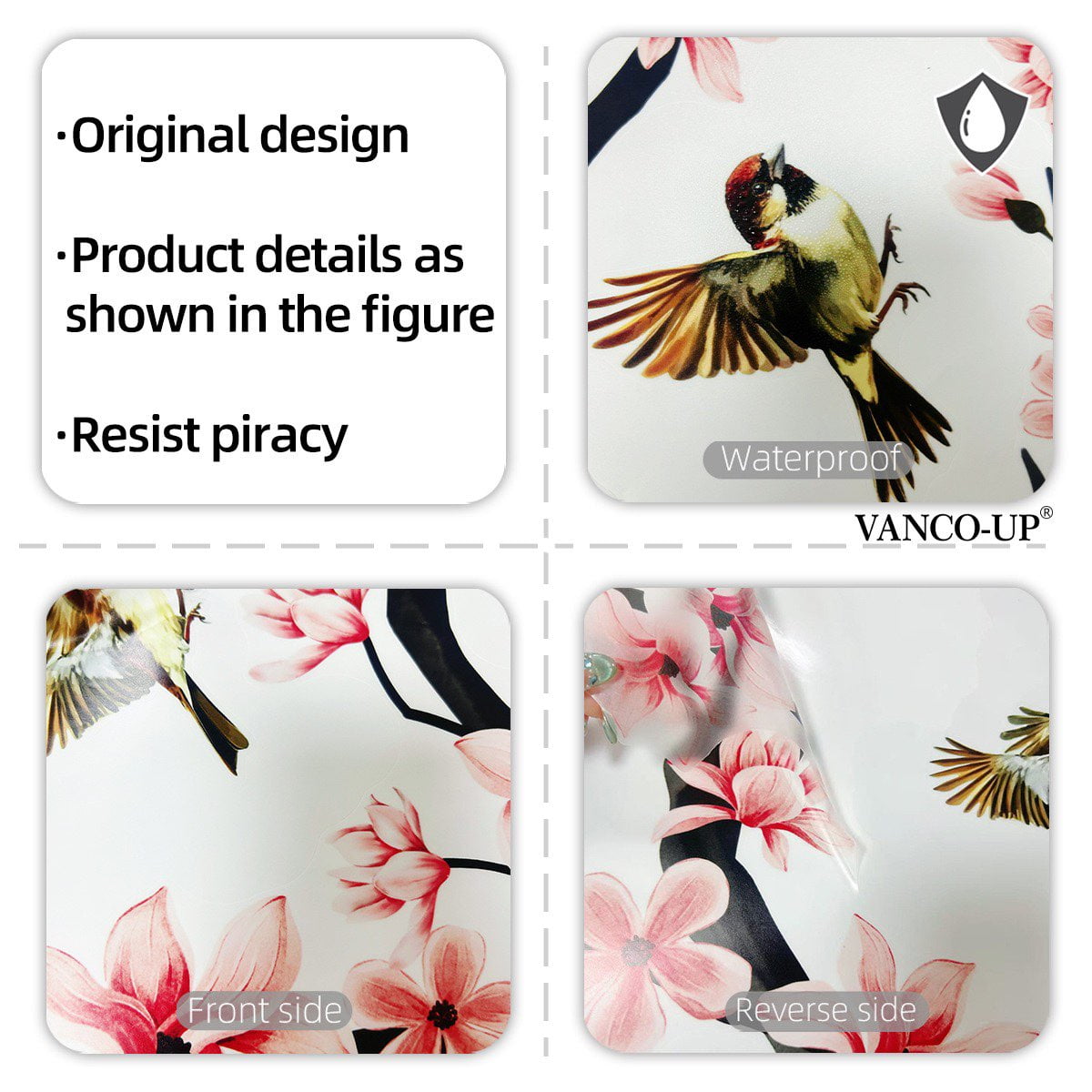 Flowers Wall Decals Stickers Vinyl Removable Peel and Stick Colorful bird Floral Wall Murals Decor tree wall decals Peel and Stick Wall Art Decals Bedroom Living Room Nursery (Cherry Blossoms)