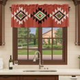 thumbnail image 6 of Red Black Green Boho Curtain Valances for Windows, Kitchen Valance Window Treatments Panel 2 Pack, Farmhouse Vintage Abstract Geometric Rod Pocket Short Curtains for Bathroom Bedroom 42 x 12 Inch, 6 of 8