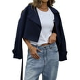 thumbnail image 2 of Womens Cropped Trench Coat Lapel Double Breasted Short Jacket Outwear Navy Blue XL, 2 of 9