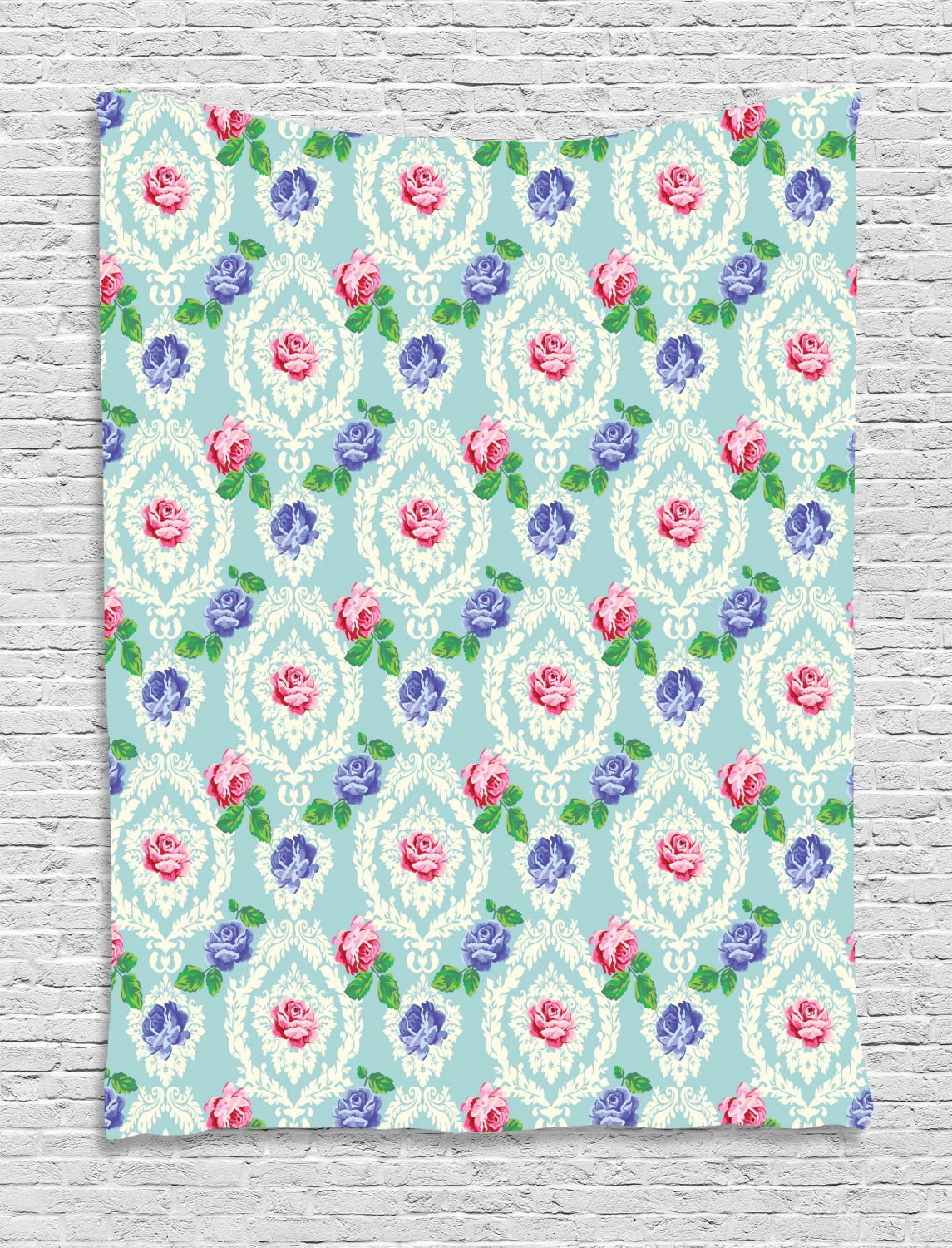 Shabby Chic Tapestry, Baroque Inspired Colorful Roses on Victorian Pattern Fragrance Buds Art