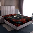 thumbnail image 4 of Moth Bed Sheets Set Gothic Skull Floral Full Sheet Set,Extoic Boho Decor Sheets Red Rose For Gilrs Women Lover Flat Fitted Sheet, 4 of 7