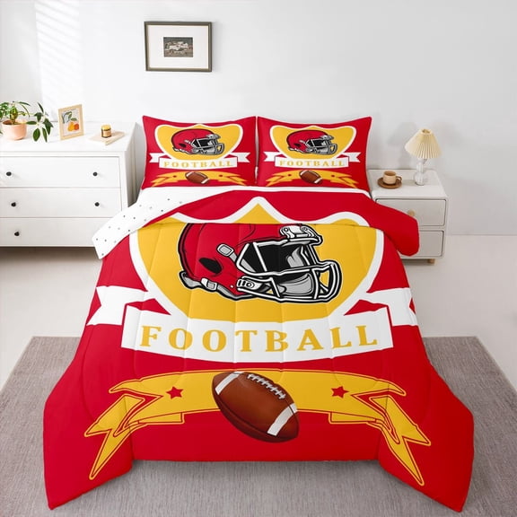 Erosebridal Football Kansas Comforter Sets Twin Size, Soccer Sport Comforters & Duvets, Red Yellow Duvet Insert, Breathable Bedroom Decoration, 2pcs