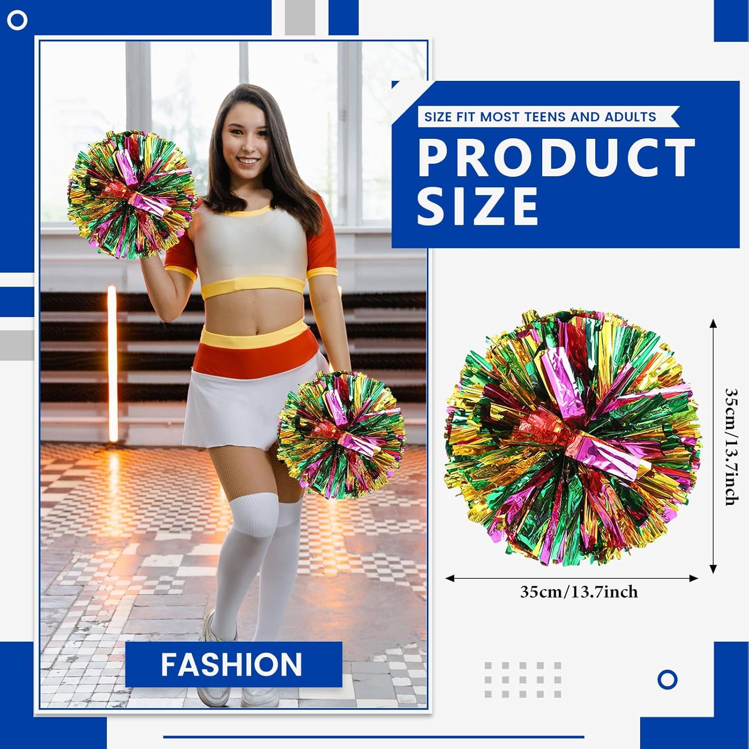 24 PCS pom poms Cheerleading,13.8inch Sports Team Spirits Cheering Squad Dance Training with Finger Rings
