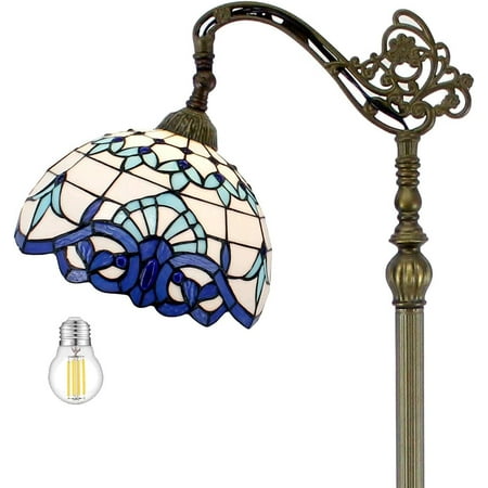 

BBNBDMZ Tiffany Floor Lamp Navy Blue White Stained Glass Arched Lamp 12X18X64 Inches Gooseneck Adjustable Corner Standing Reading Light Decor Bedroom Living Room S003B Series