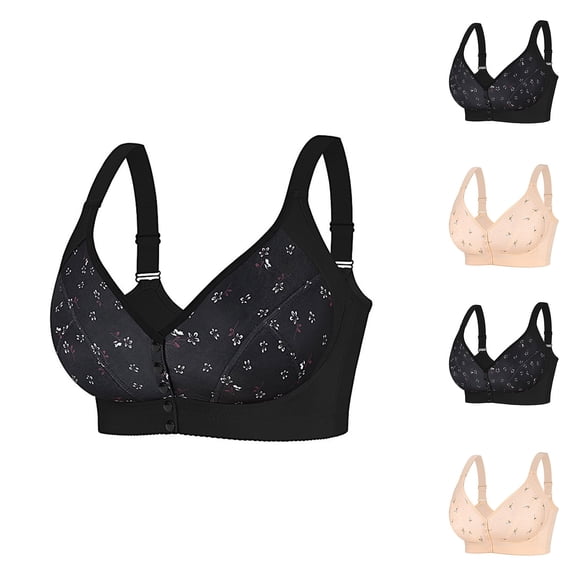 Hrsba Womens Wireless Bra EU Size C F Plus Size Print Front Closure Adjustable Straps Everyday Comfortable Bra