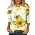 thumbnail image 1 of Weiqiqre Women's Tops 3/4 Sleeve T Shirt Sunflower Graphic Tees Flower Print Summer Casual Tops Blouse, 1 of 3
