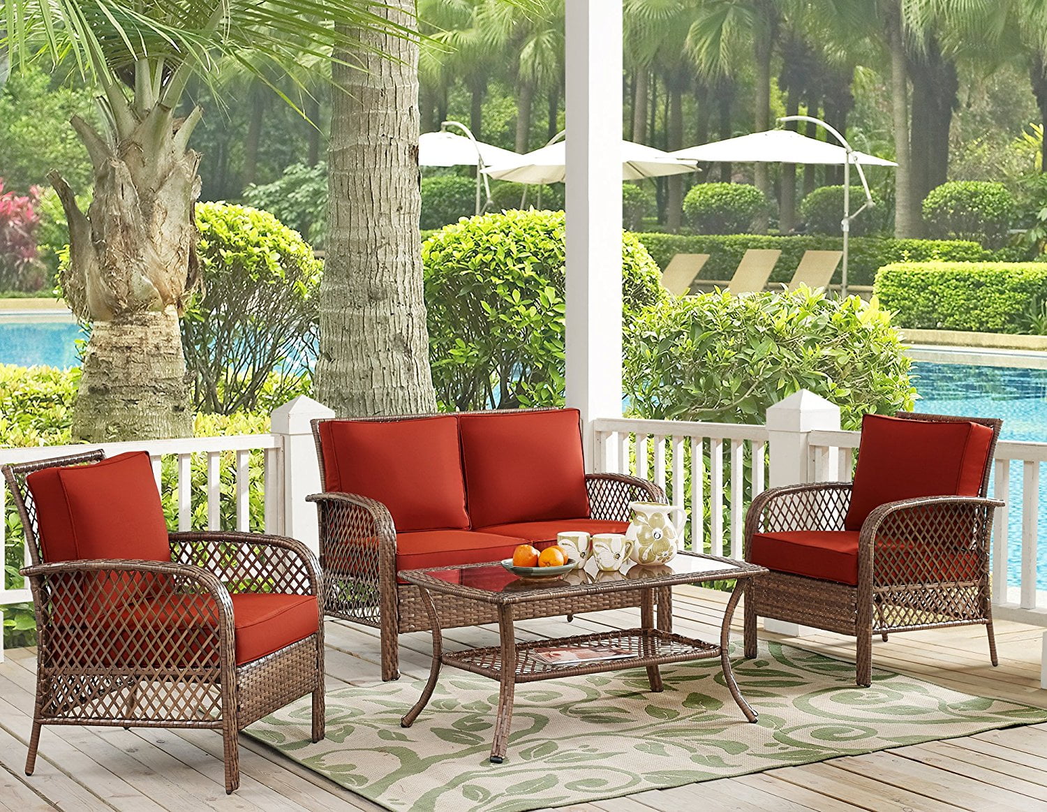 Ulax Furniture 4 Piece Outdoor Patio Deep Seating Group with Cushion, Rattan Wicker... by