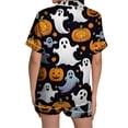thumbnail image 4 of Black Halloween Pj Set Silk Imitation Pj Sets For Woman, Button Down Shirts With Pajama Shorts, Cute Print, Comfy Sets M, 4 of 5