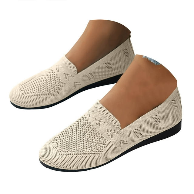 Mepaouo Ballerines pour Femmes Confortables à Bout Rond en Tricot à Enfiler Chaussures Décontractées de Bureau Robe Mary Jane