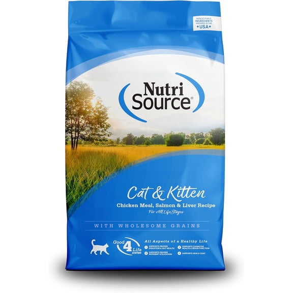 NutriSource Cat & Kitten Chicken Meal, Salmon & Liver Dry Cat Food for Kittens With Whole Grains 12 lb Bag