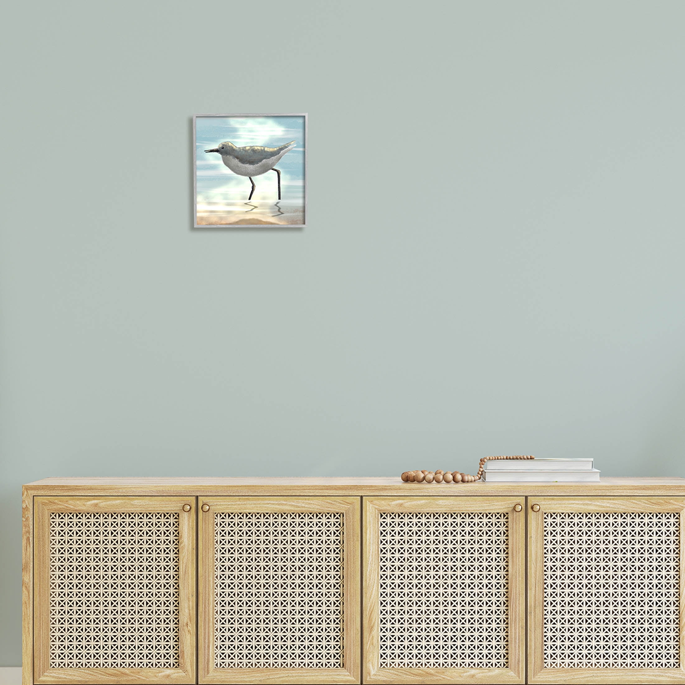 Stupell Industries Sandpiper Standing Coastal Ocean Tide Graphic Art Gray Framed Art Print Wall Art, Design by Marcus Prime