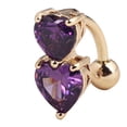 thumbnail image 2 of HEVIRGO Reverse Crystal Zircon Bar Belly Ring Gold Body Piercing Button Navel Two Hearts,Purple, 2 of 9