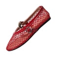 thumbnail image 3 of Domuza Fashion Casual Flat Shoes for Women Fishnet Detail Round Toe Breathable Shoes with Metal Buckle Red 9（EU-42）, 3 of 7