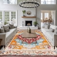 thumbnail image 4 of Vintage Ethnic Area Rug 6x9 FT, Non Slip Living Room Throw Carpet, Boho Tribes Modern Orange Middle Century Washable Soft Large Floor Carpet Non-Shedding Rug for Bedroom Dining Room Play Room, 4 of 9