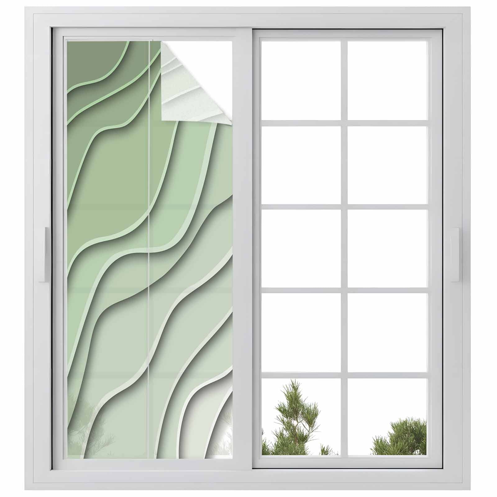 Sage Green Ombre Window Privacy Film, Modern Geometric Abstract Art Aesthetics Static Cling UV Sun Blocking Tint Film Heat Control Windows Films for Bedroom Bathroom, Window Stickers 23.6"x59"