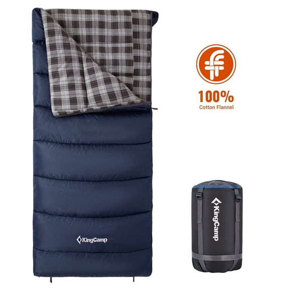 KingCamp Flannel Sleeping Bag Lightweight Waterproof Envelope Sleeping Bag for Adults, Ideal for Camping & Backpacking, 5.07LBS, Navy Blue - Left Zip