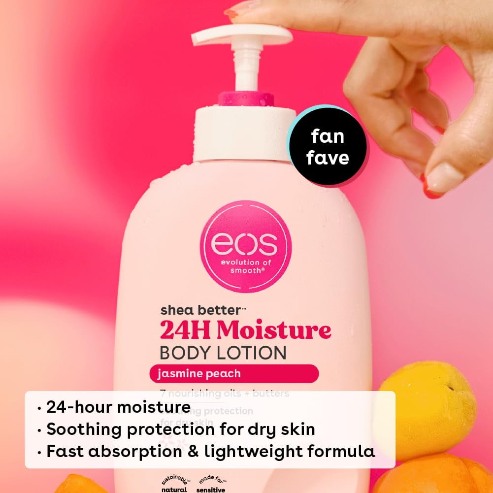 eos Shea Better Body Lotion- Jasmine Peach, Soothes Dry Skin, 16 fl oz (2 Pack)