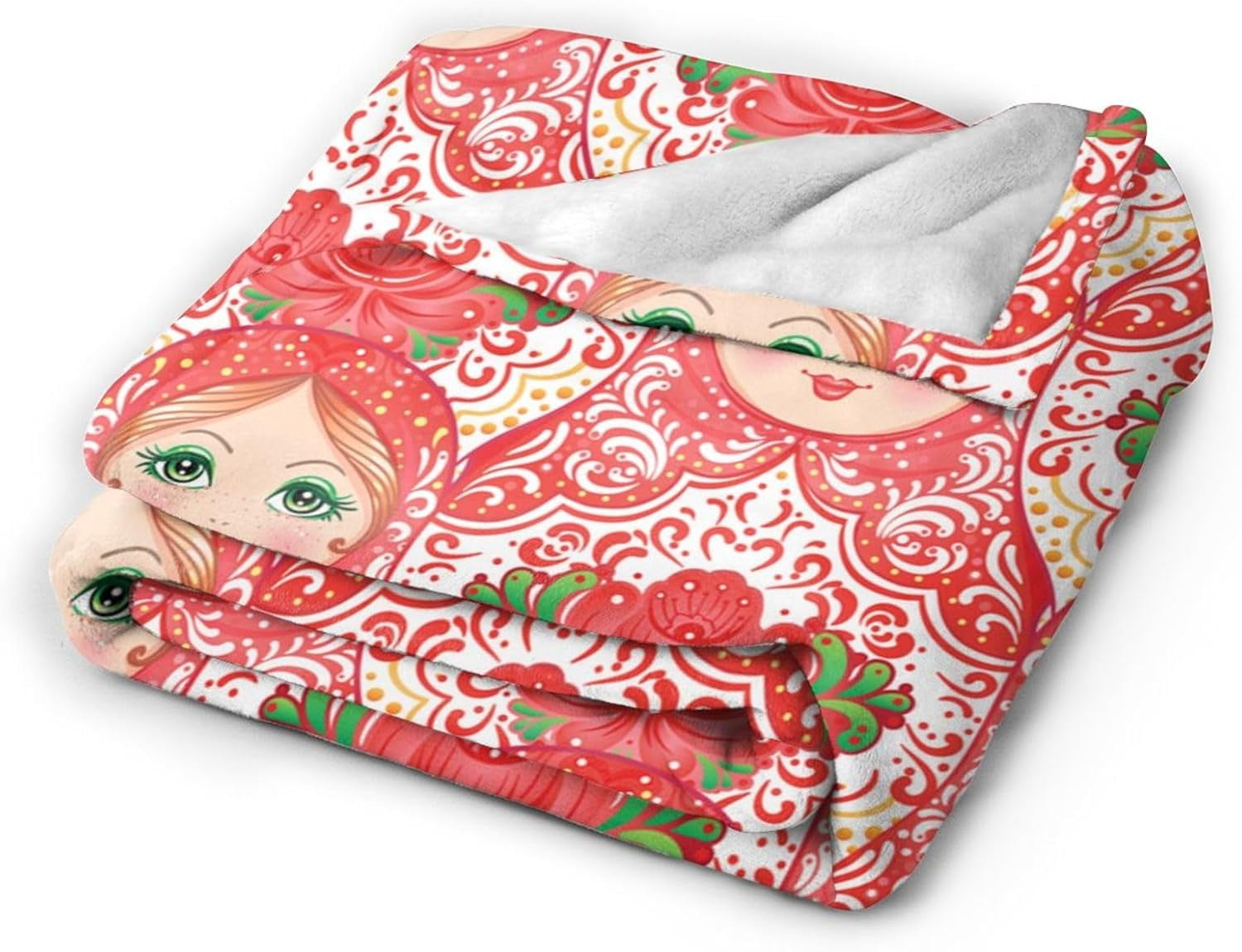Traditional Russian Nesting Doll with Flowers Bed Blanket Ultra Soft Throw Blanket All Season Warm Light Weight Cozy Plush Blankets for Home Bedroom Sofa Chair Travel, 60"X80"