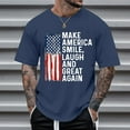 thumbnail image 2 of T-shirt Homme Grande Amérique Drapeau Lettre Imprimée Commerce Extérieur Col Rond Manches Courtes Chemises d'Été Homme Bleu Foncé m, 2 of 4