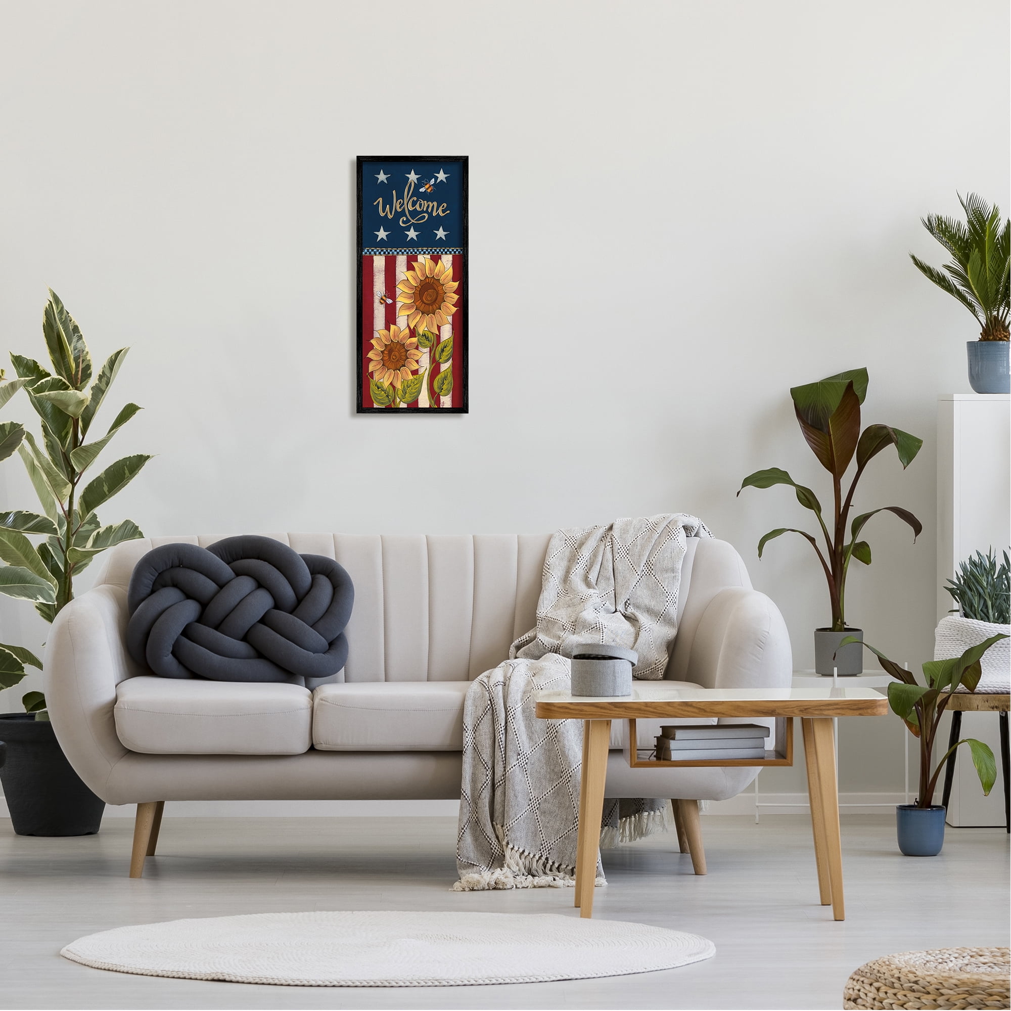 Stupell Americana Welcome Country Sunflowers Holiday Painting Black Framed Art Print Wall Art