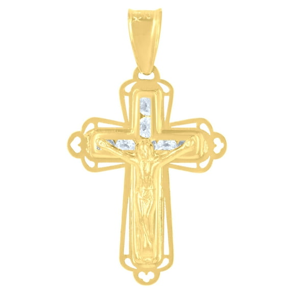 14k Yellow Gold Womens Cubic-Zirconia Crucifix Cross Religious Charm Pendant