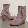 thumbnail image 6 of Mepaouo Women's Wedge Boots Suede Embroidery Sock Slip on Ankle Dress Booties with Low Wedges, 6 of 8