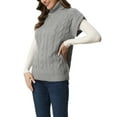 thumbnail image 4 of INSPIRE CHIC Women's Sweater Solid Color Turtleneck Vest Cap Sleeve Pullover Cable Knit Sweaters M Grey, 4 of 6