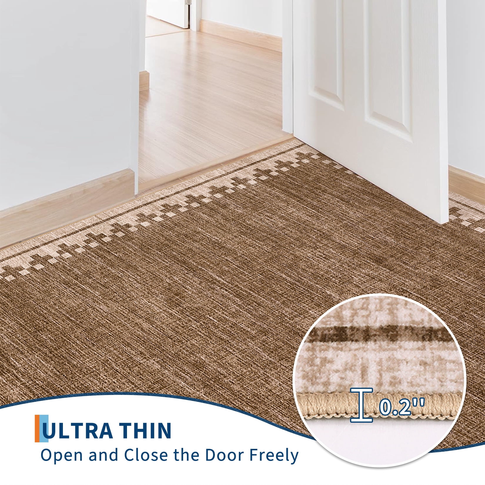 COZONY 5'x7' Modern Bordered Area Rug, Non-Slip Washable Low Pile Soft Carpet for Bedroom & Living Room, Brown