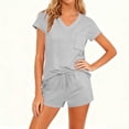 thumbnail image 5 of AnuYalue Women's 2 Piece Short Sets Summer Casual Cap Sleeve V Neck T-Shirt Fashion Drawstring Shorts Pajama Suits with Pockets, 5 of 8