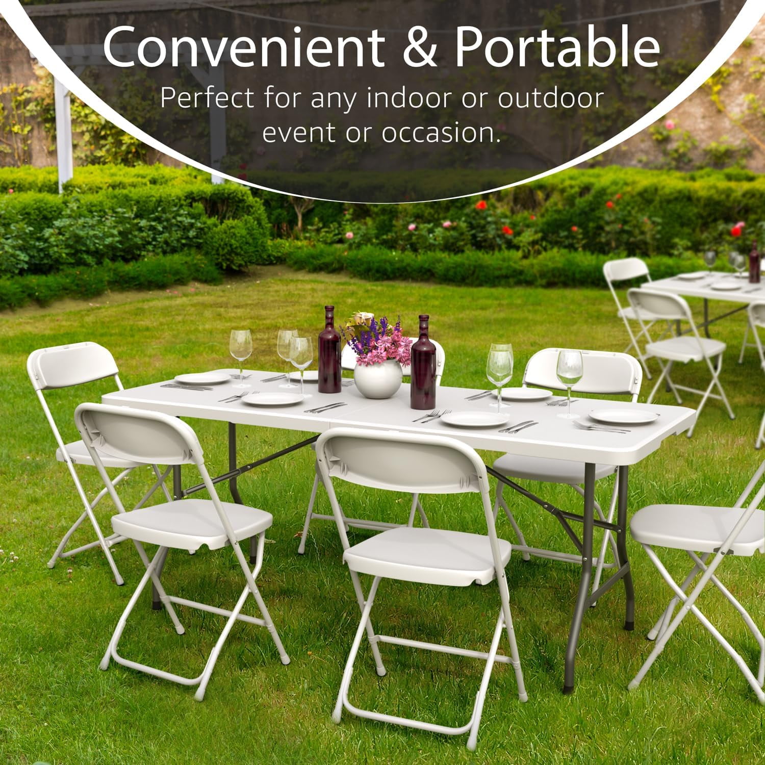 Lifetime Appliance Parts 6 Feet Foldable Table with Built in Handle & Steel Legs | Heavy Duty Portable | Perfect for Party, Dining, Picnic Indoor, Outdoor, Camping, Utility （White）