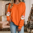 thumbnail image 2 of TTUHYWXI Christmas Sweatshirt for Women Merry Sweater Embroidered Striped Crewneck Sweatshirts Holiday Long Sleeve Pullover (Orange, XL), 2 of 5