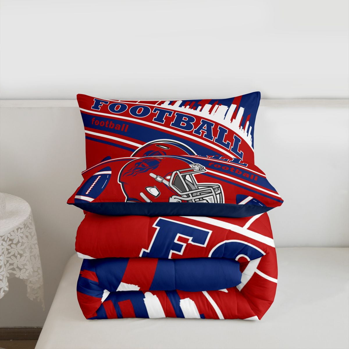 Erosebridal Football Bedding Set Twin Size New York Comforter Set American Football Gifts for Football Fans Women Men Football City Comforter Rugby Sports Duvet Set Bedroom Decor