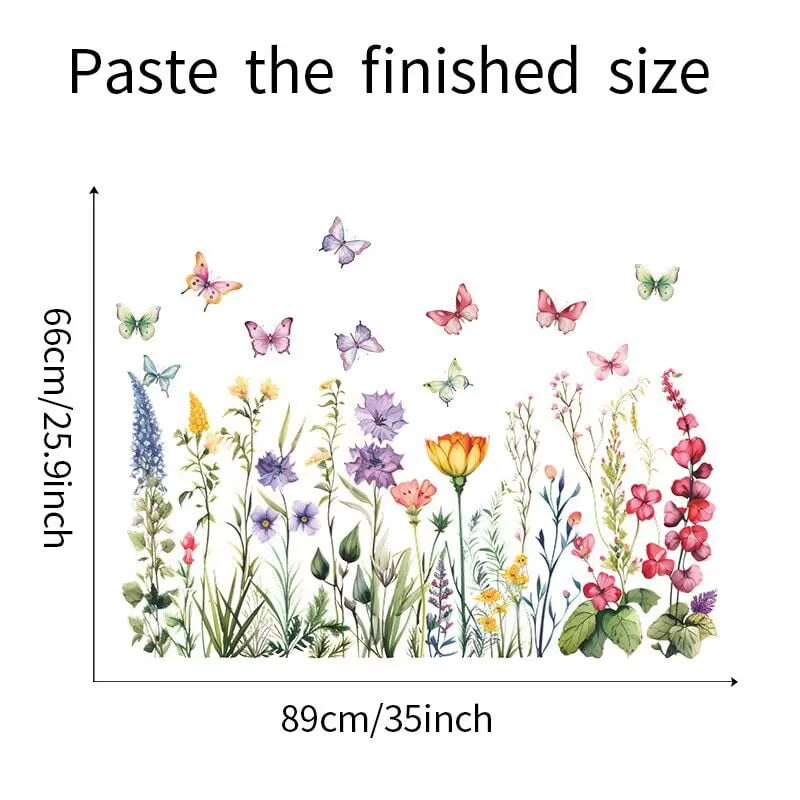 Watercolor Floral Wall Decals, Garden Flowers and Butterflies Wall Stickers, Pink Purple Yellow Nursery Room Decorations