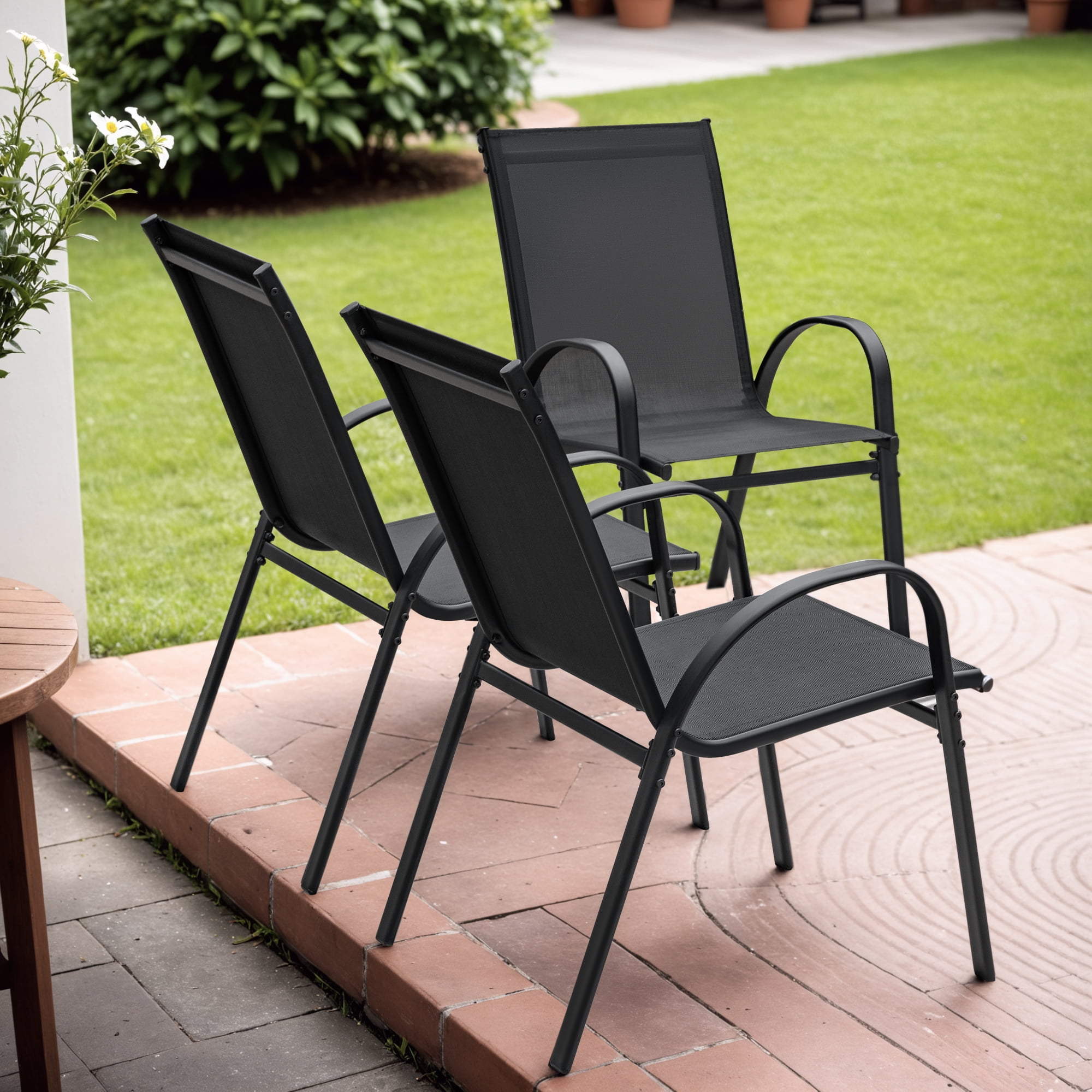 Homall Metal Outdoor Chair Set Stackable Patio Textilene Dining Chair Set of 4, Black