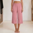 thumbnail image 6 of StSilkitty Womens Casual Capris Solid Color High Waist Elastic Wide Leg Cropped Pants with Pockets Soft Comfy Capri Trousers, 6 of 9