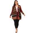 thumbnail image 3 of GRACE & GRANDEUR Cardigan Long Ouvert à Rayures pour Femme Grande Taille Rouge 2X, 3 of 6