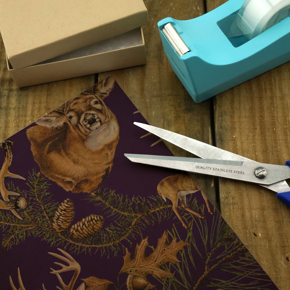 Deer Antlers Pine Tree Cones Hunting Premium Kraft Roll Gift Wrap Wrapping Paper
