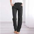 thumbnail image 2 of Qetyuw Causal Cotton Linen Pants for Women Lightweight Straight Leg Trousers with Pockets Drawstring Elastic Waist Palazzo Pants, 2 of 3