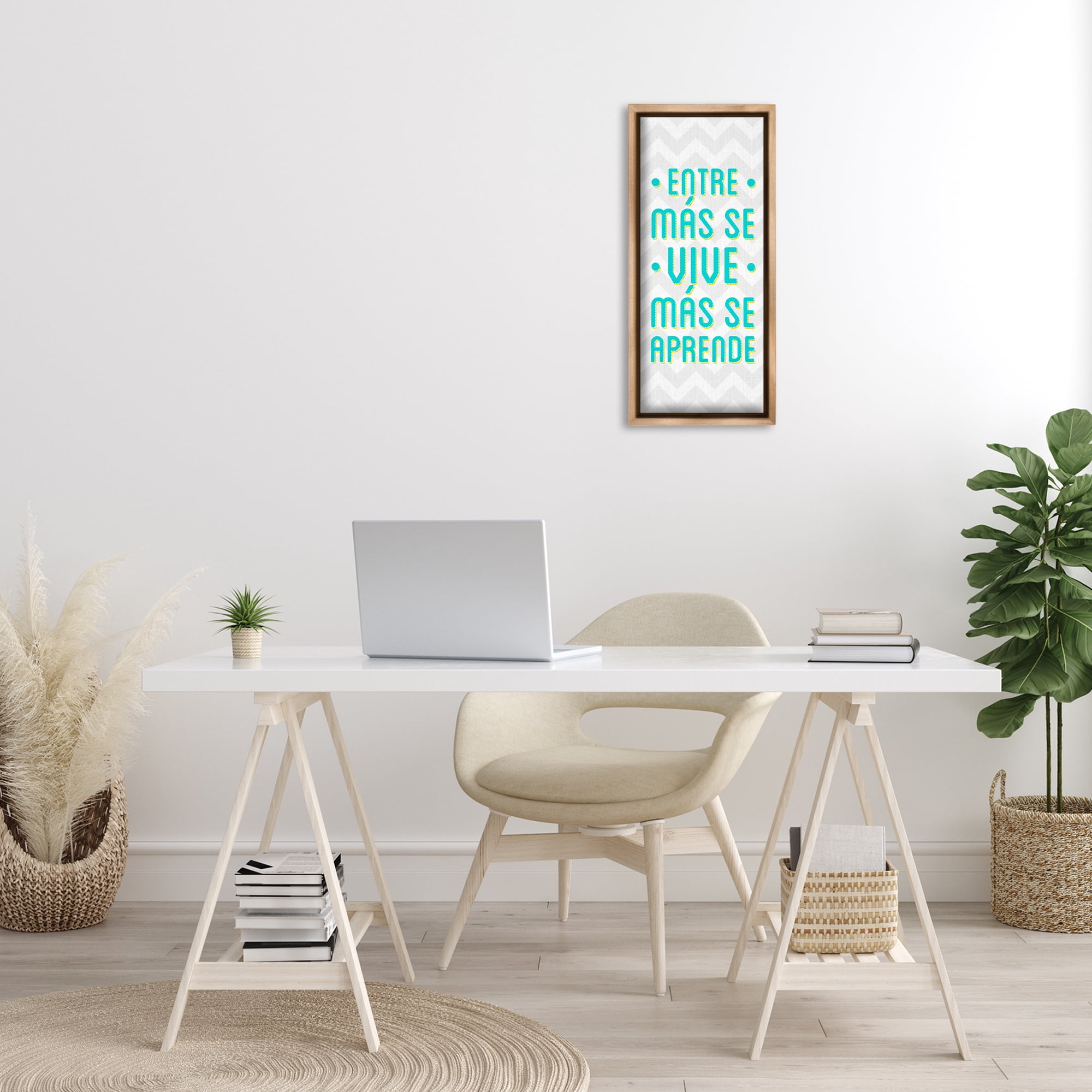 Stupell Industries Se Vive Se Aprende Inspirational Quotes & Sayings Painting Brown Floater Framed Art Print Wall Art, 11 x 25